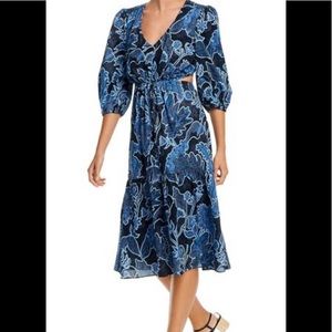 Parker Womens V-Neck Tie Front Midi Dress Blue Size 6